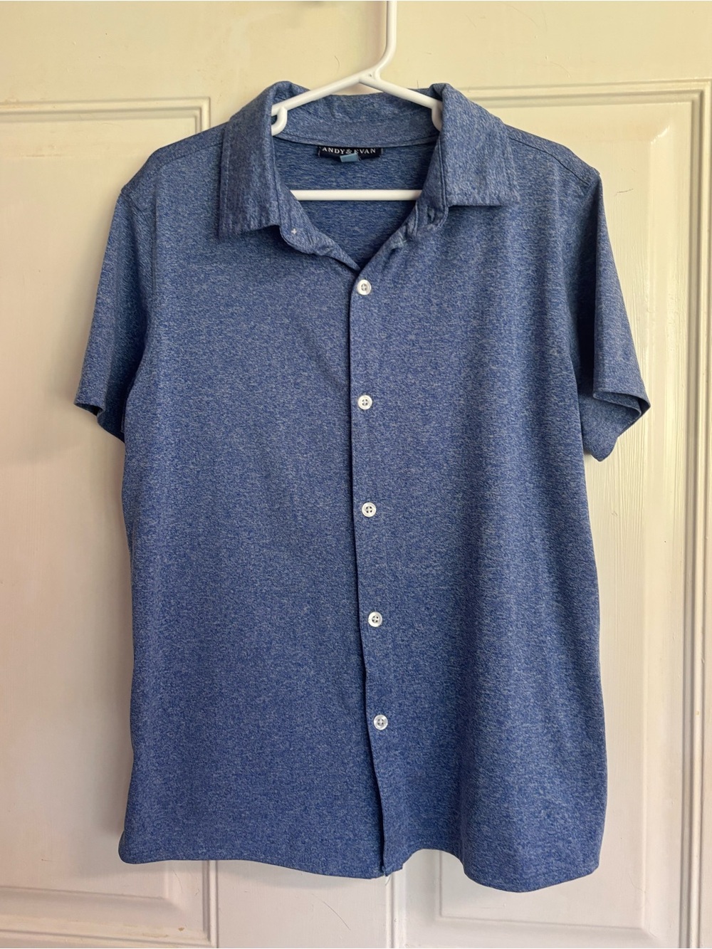 Size 7 Andy & Evan Boys Tween Blue Knit Button-Up short sleeve Shirt.  In EUC!